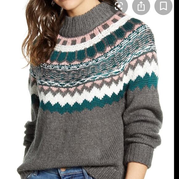 Caslon Gray Chunky Knit Jacquard Sweater Size Small NWT - Picture 2 of 8